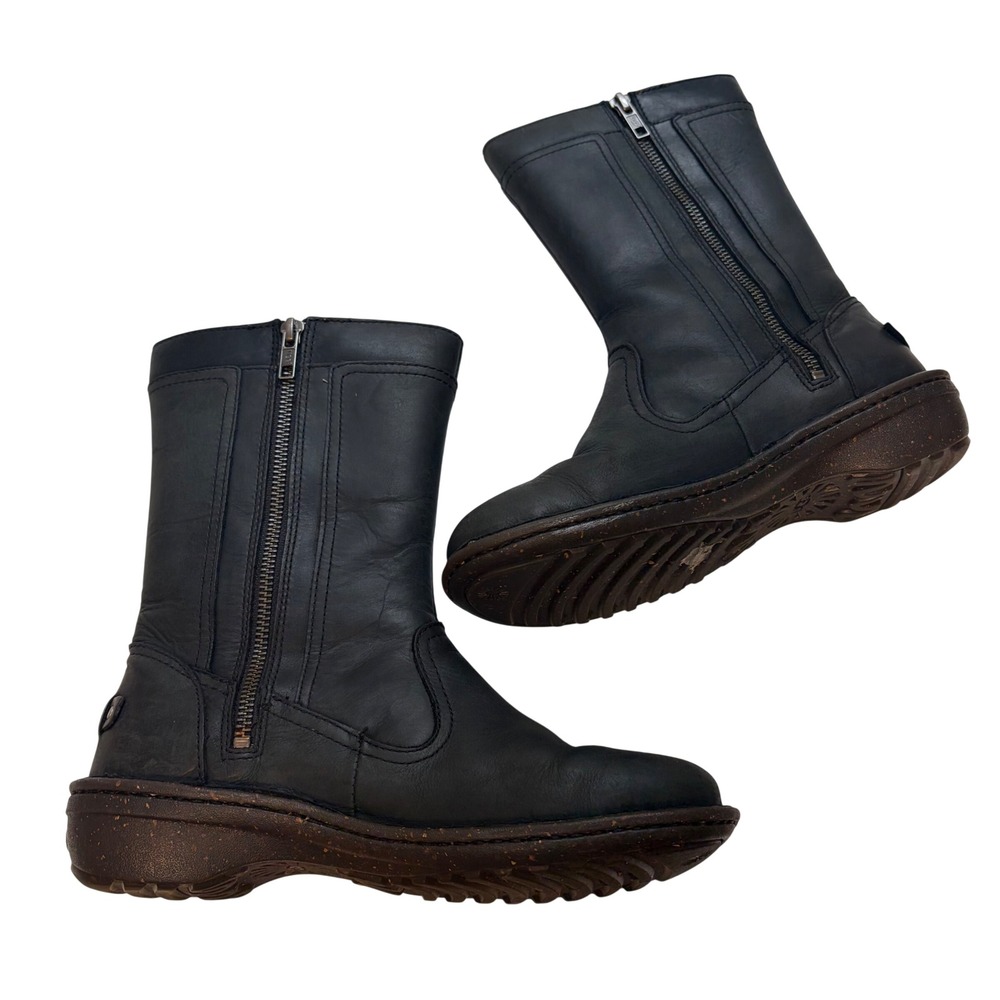 Ugg Boots Kaleen Black Leather Woven Mid Calf Shearling 1006083 Womens 6 Moto - Picture 3 of 10